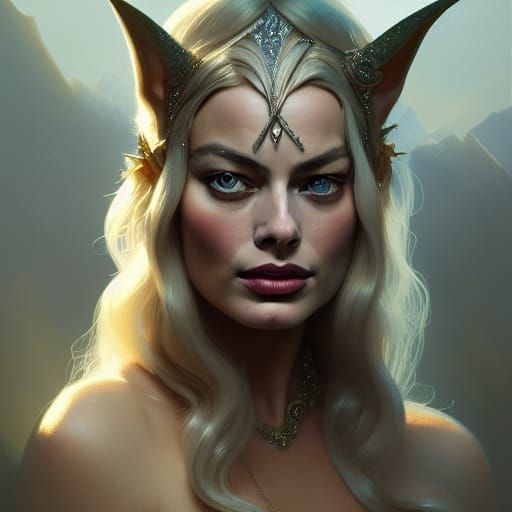 Elven Margot Robbie Portrait in Hyperdetailed Style