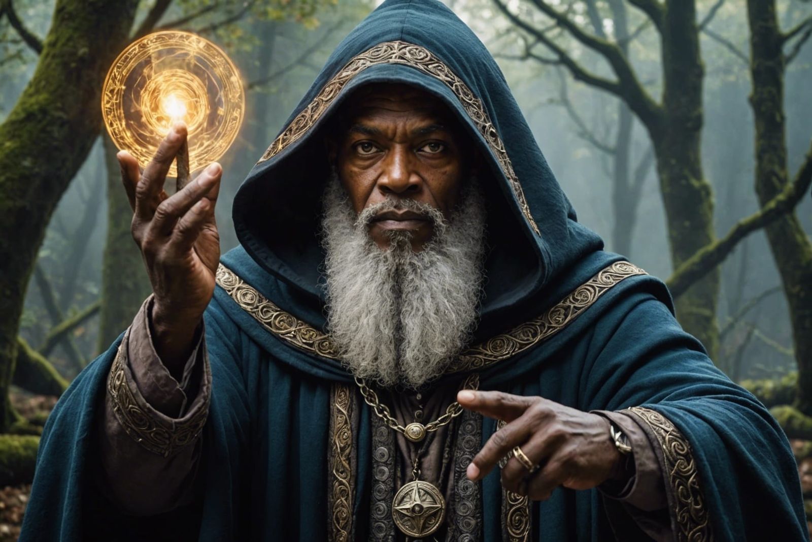 Mysterious African-American Wizard in Action Pose