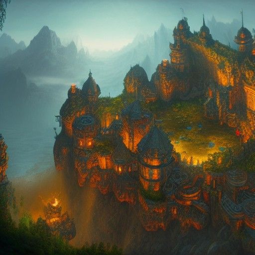 Detailed Matte Painting of Dwarf Fortress