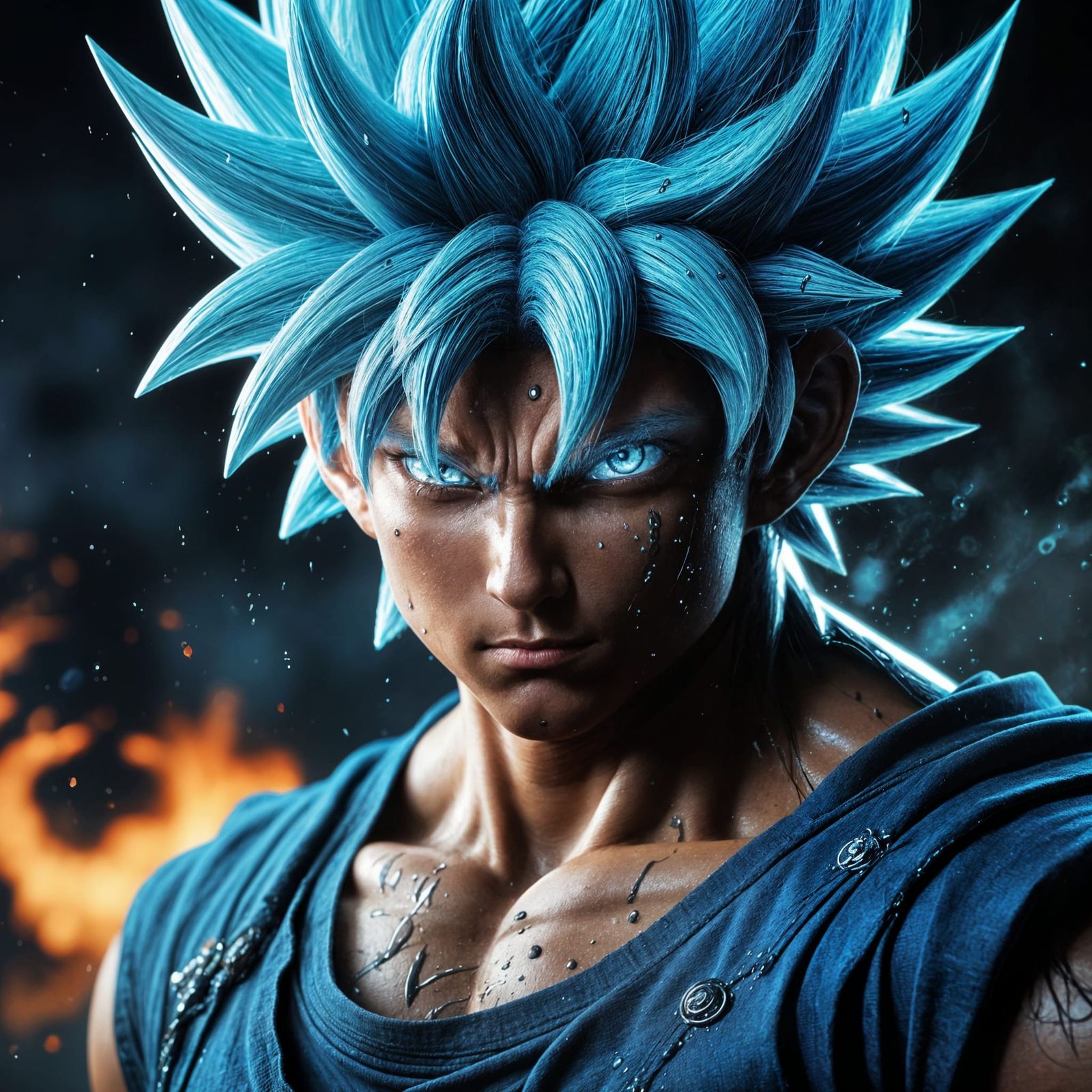 Goku Super Saiyan Blue Intense Portrait in Anime Style