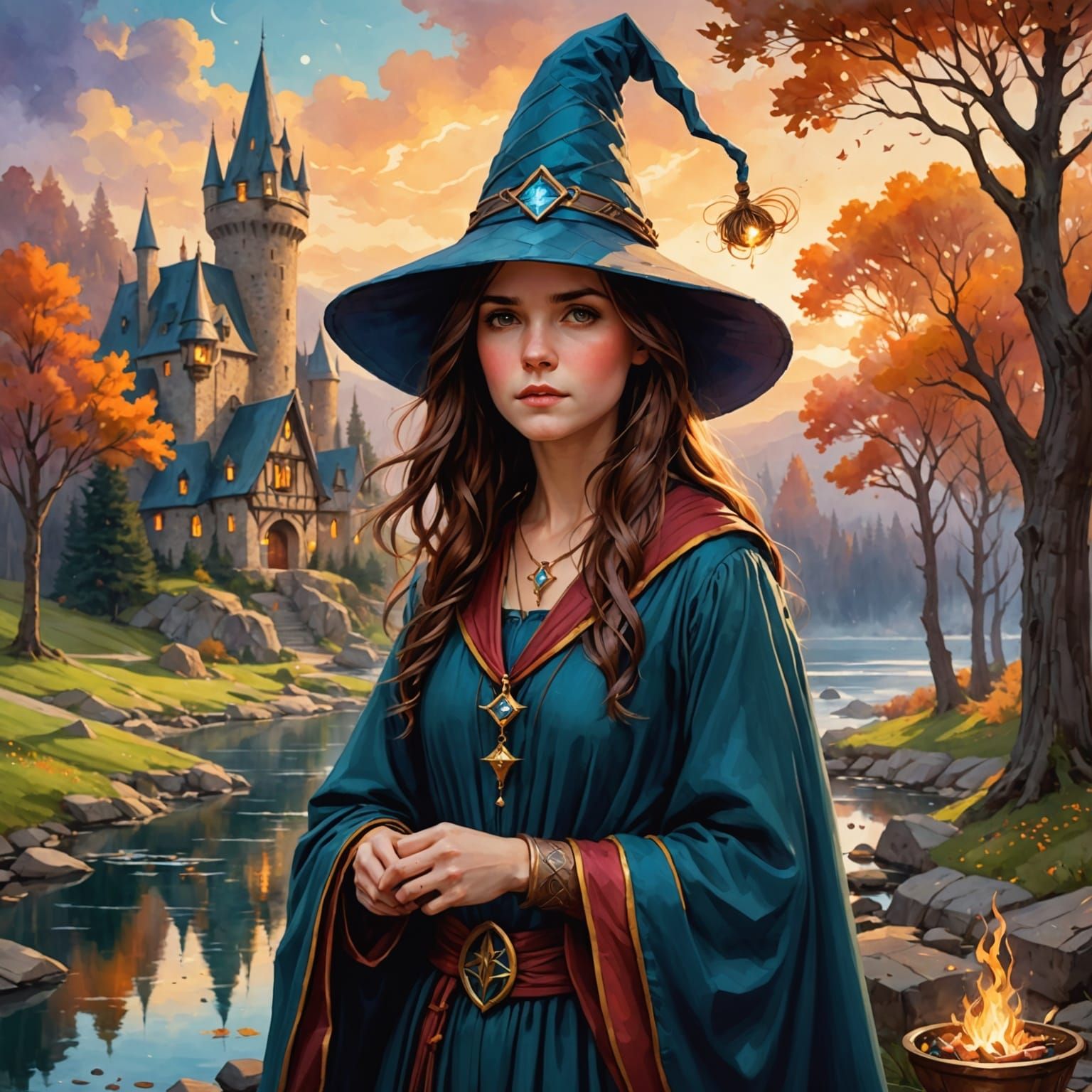 Wizard in Watercolor Style of Waterhouse