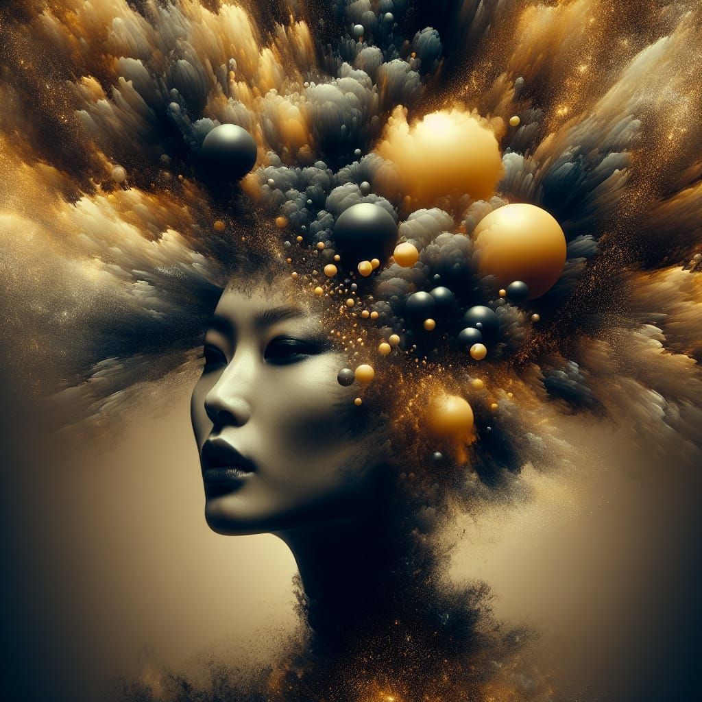 Surreal Exploding Mind Portrait in Bauhaus Style