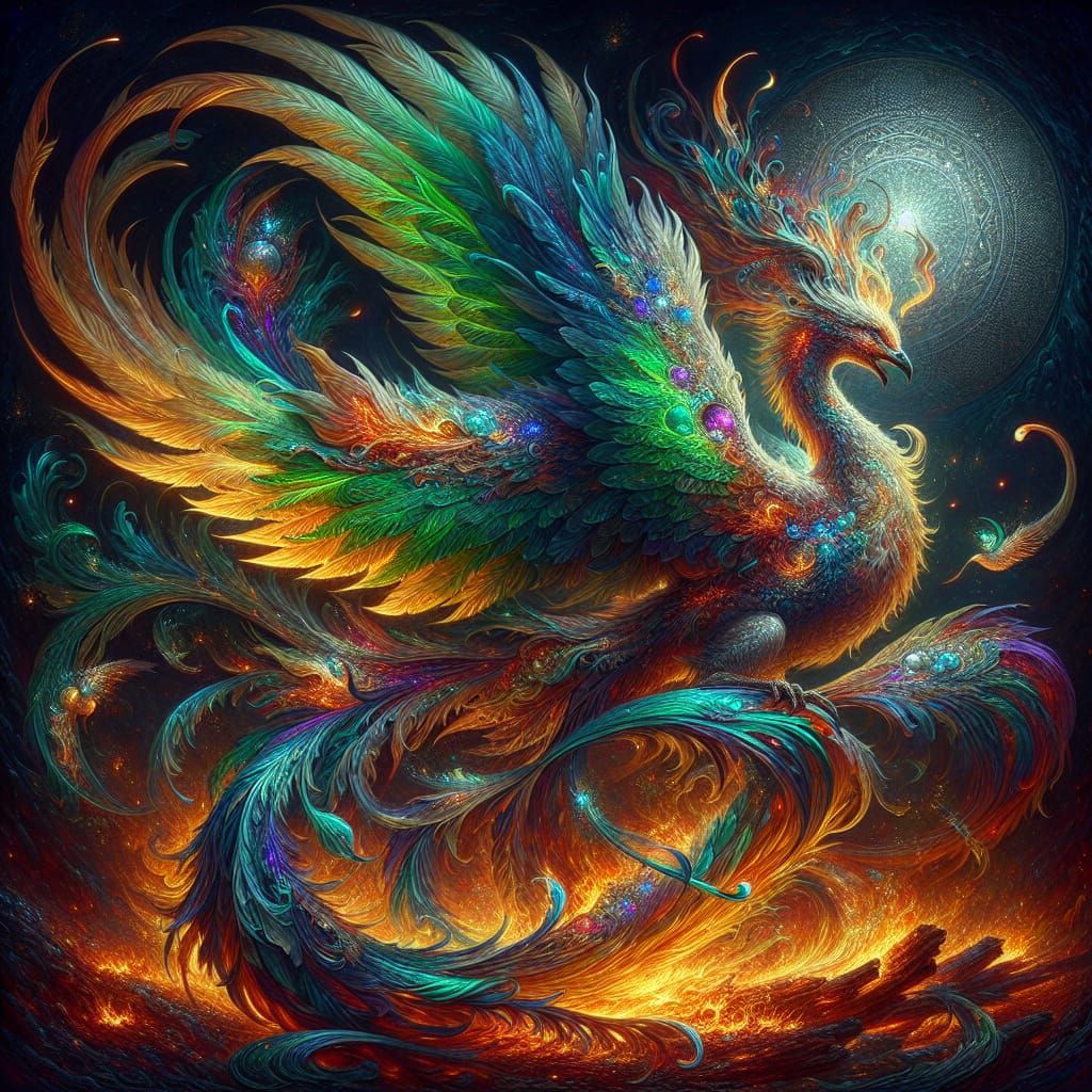 Surreal Phoenix Rises in Vibrant Splendor