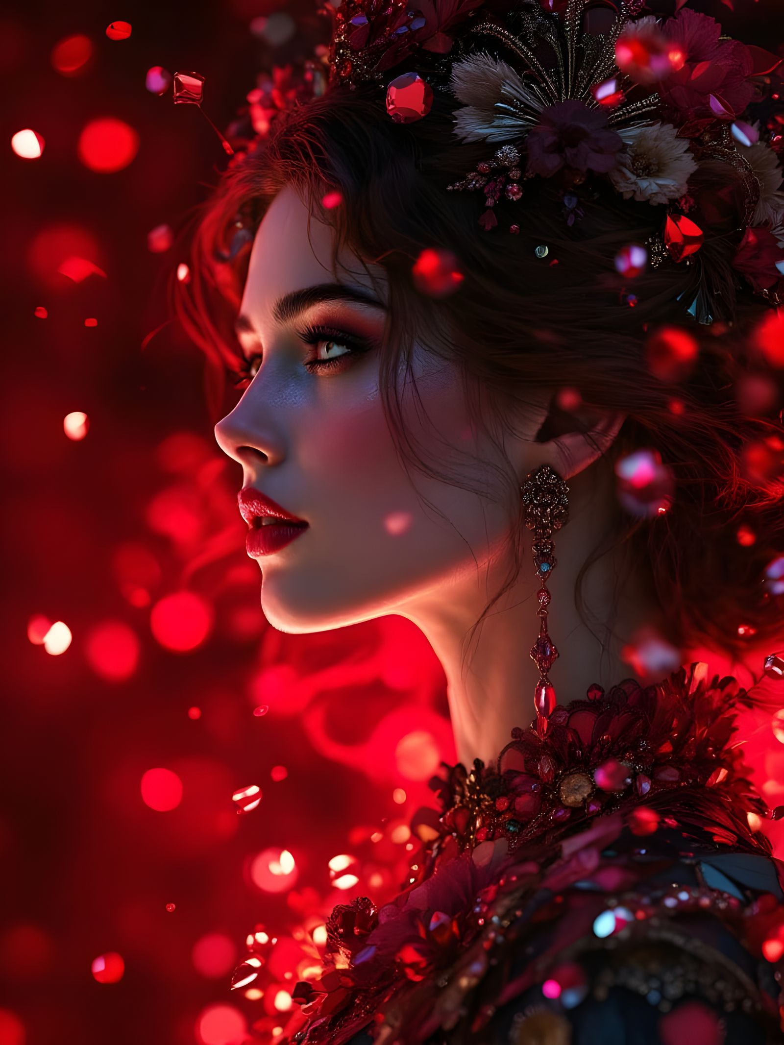 Edwardian Beauty in Ruby Opulence