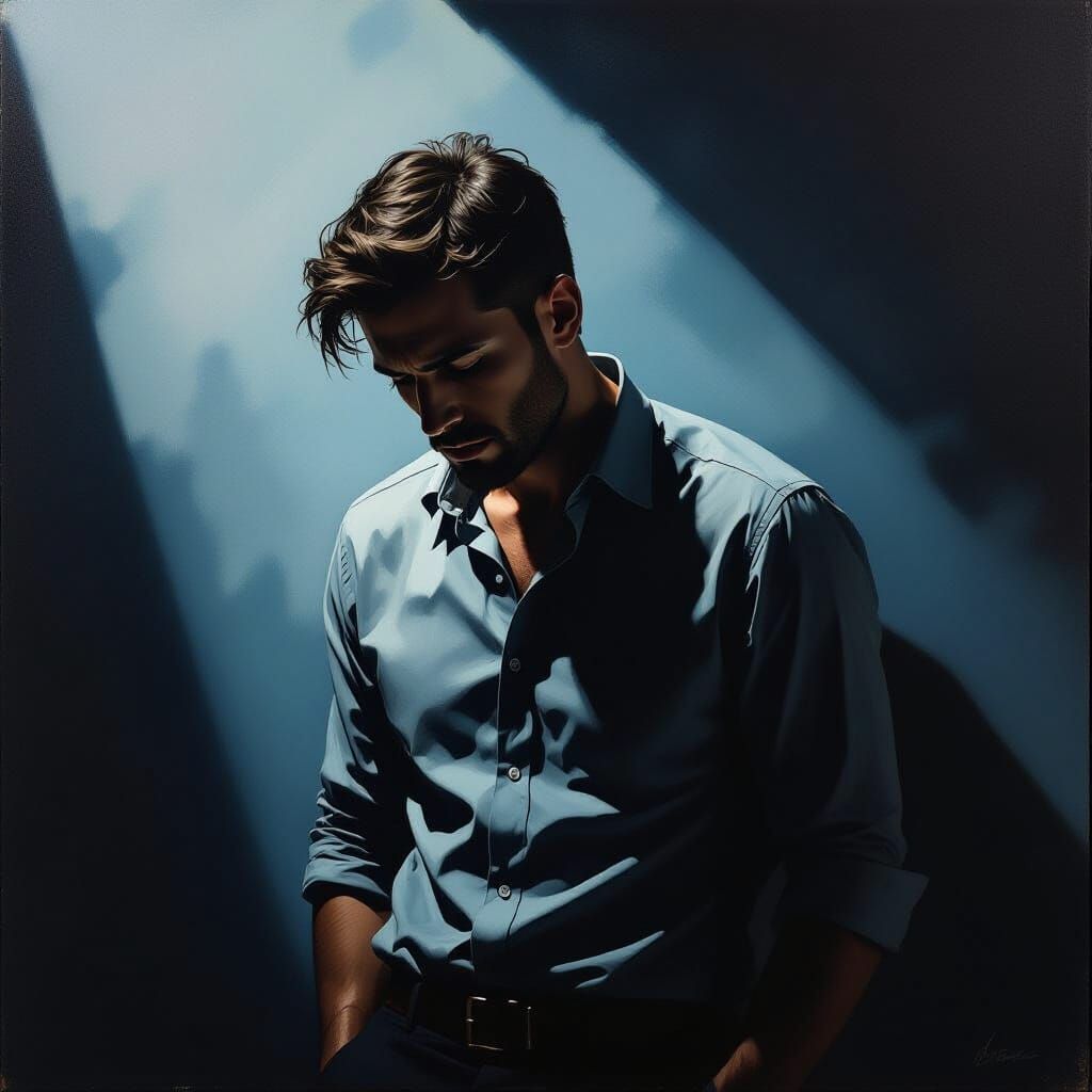 Defeated Man in Dramatic Chiaroscuro Lighting