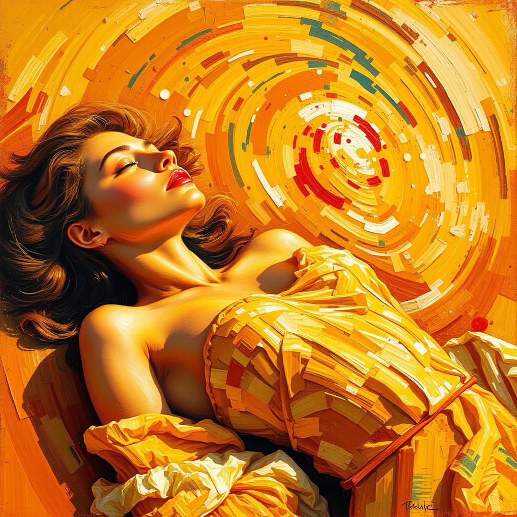 Warm Golden Impasto Painting of a Serene Woman