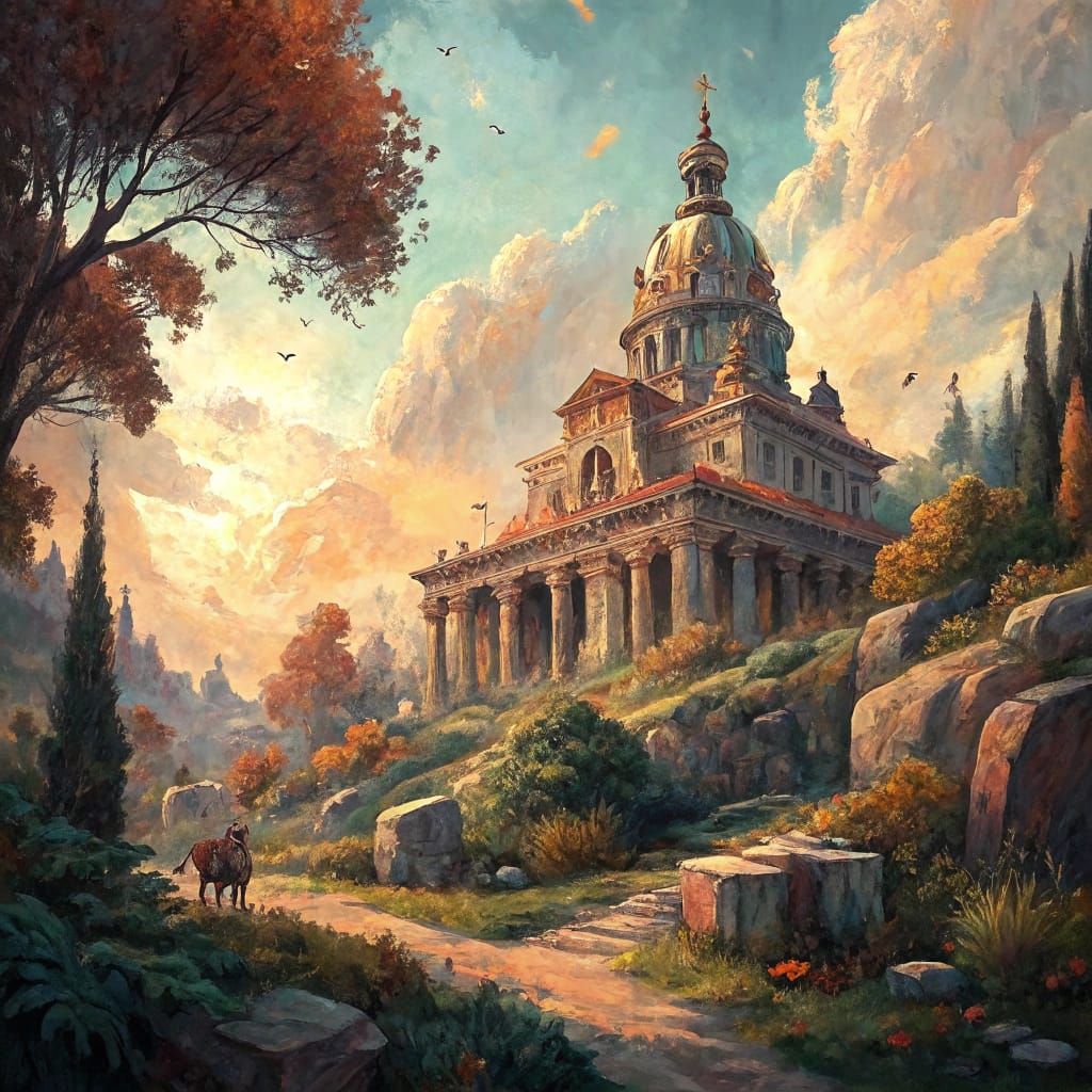 Epic Gouache Masterpiece of a Grand Olde Church