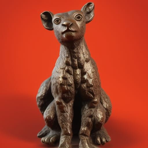 Bronze Hyrax Statue on Scarlet Background