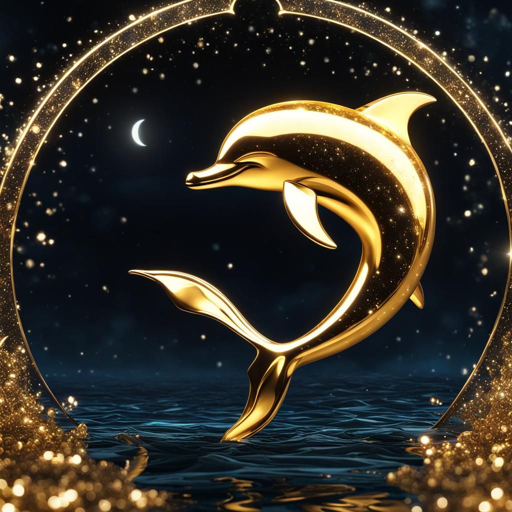 Golden Dolphin Under the Moon: Mystical Photography