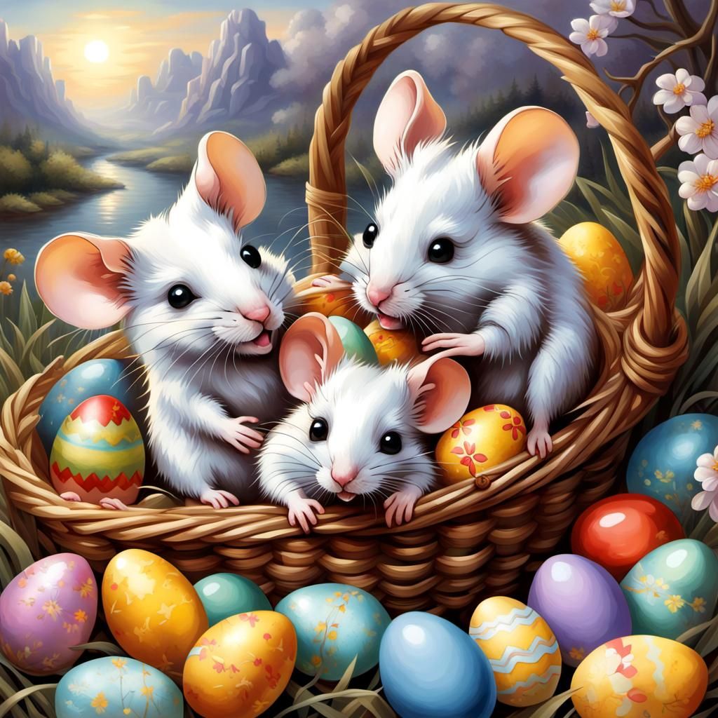 Three Mice On An Easter Egg Hunt