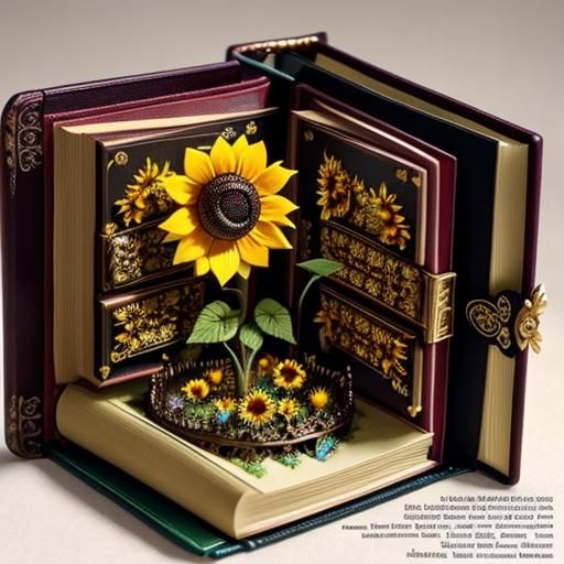 Sunflower Fantasy World Emerging From Open Book
