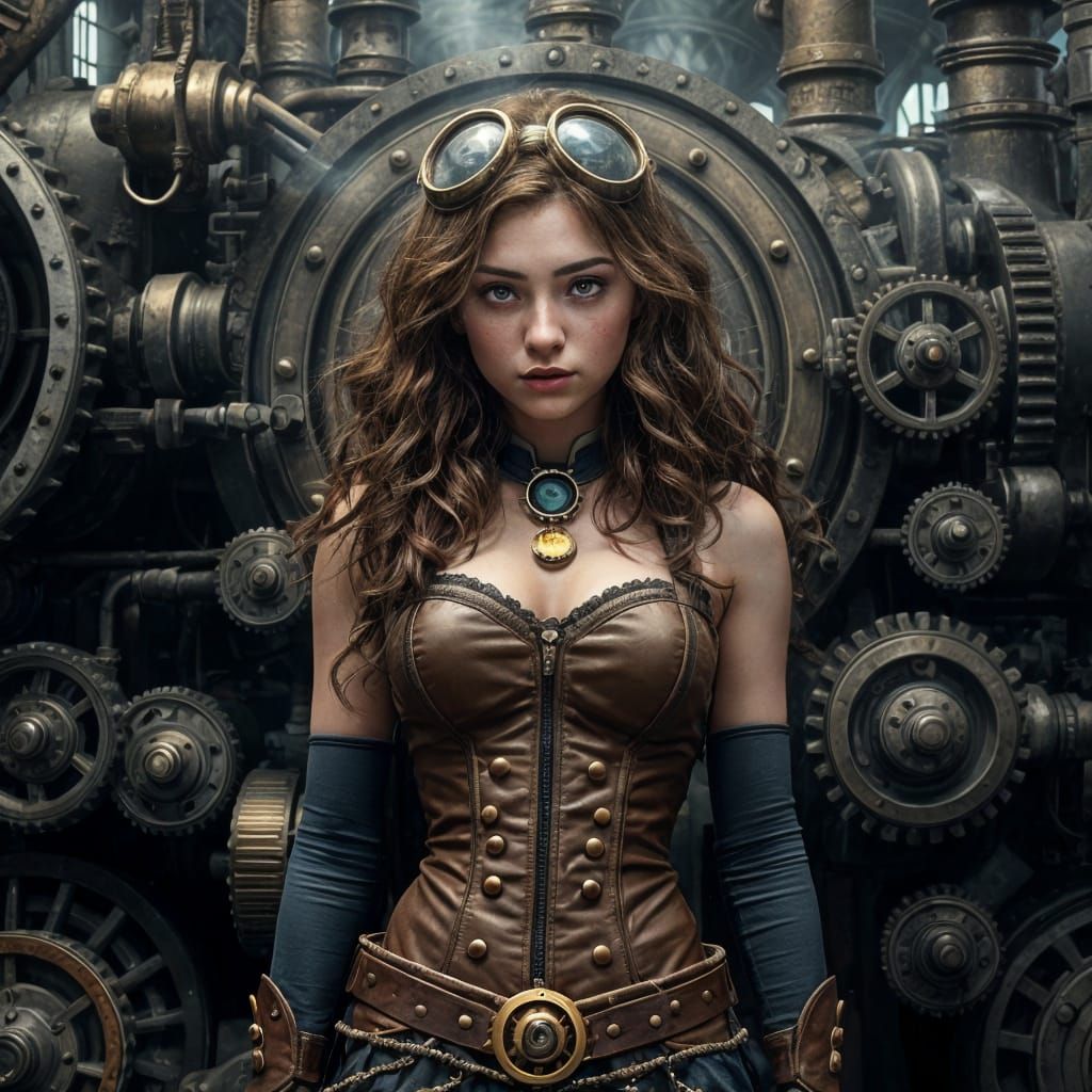 Steampunk Girl with Brown Hair in Sci-Fi Setting
