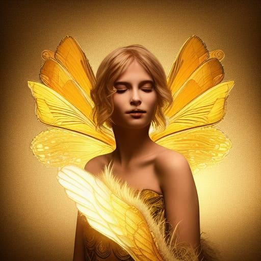 Fairy with Golden Hair Staring at Baby