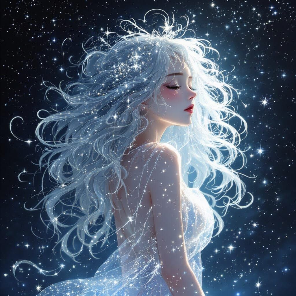 Ethereal Stardust Woman in Space: Anime Style Art