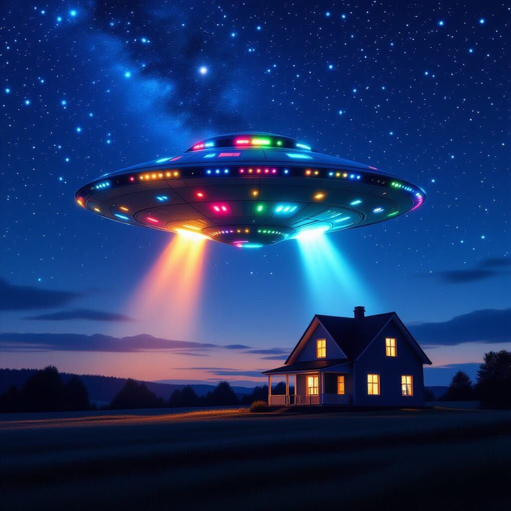 Starship Landing at Night in 80s Sci-Fi Style