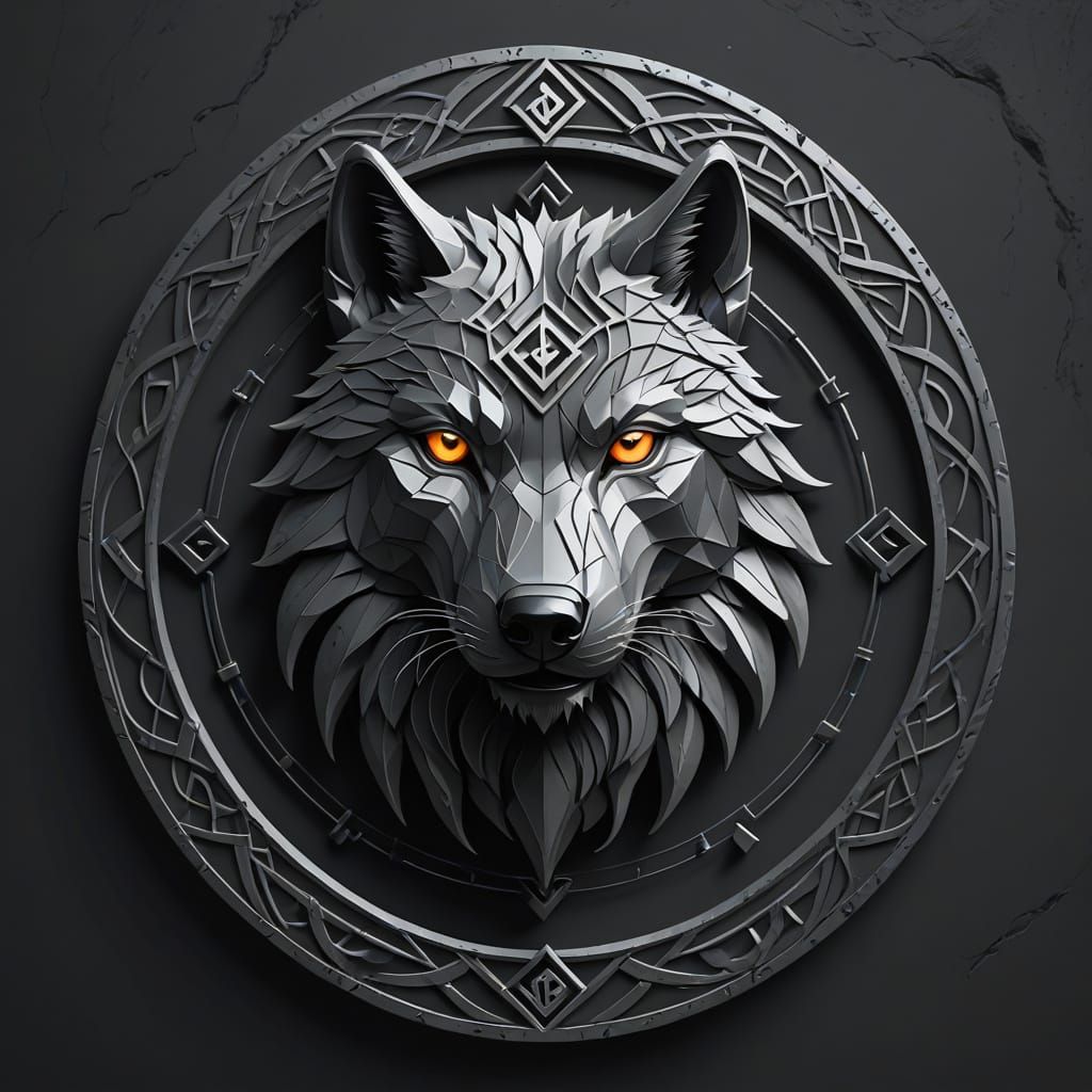 Intertwined Wolf Head & Music Rune Logo in Nordic Style