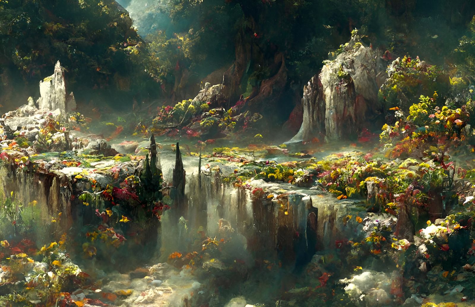 Overgrown Castle Vista in Hyperrealism Style