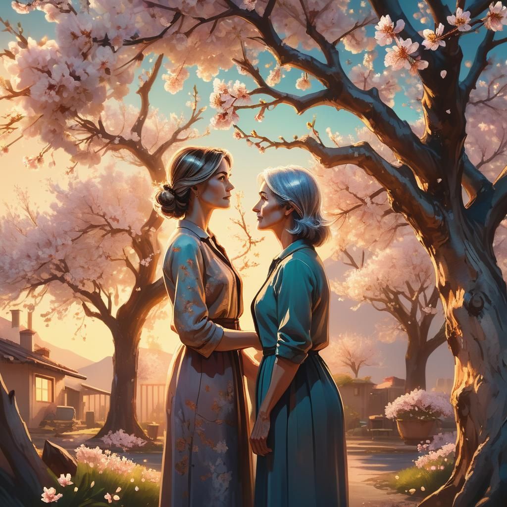 Dreamy Almond Tree Fantasy Illustration