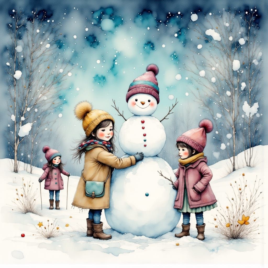 Children's Winter Snow Day, Painterly Style