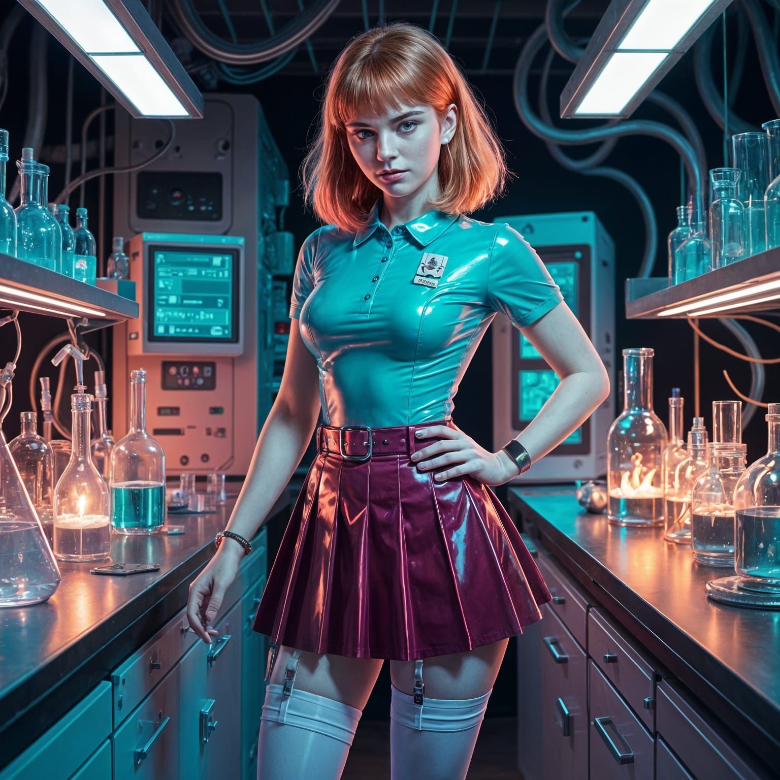 Confident Researcher in Cyberpunk Laboratory