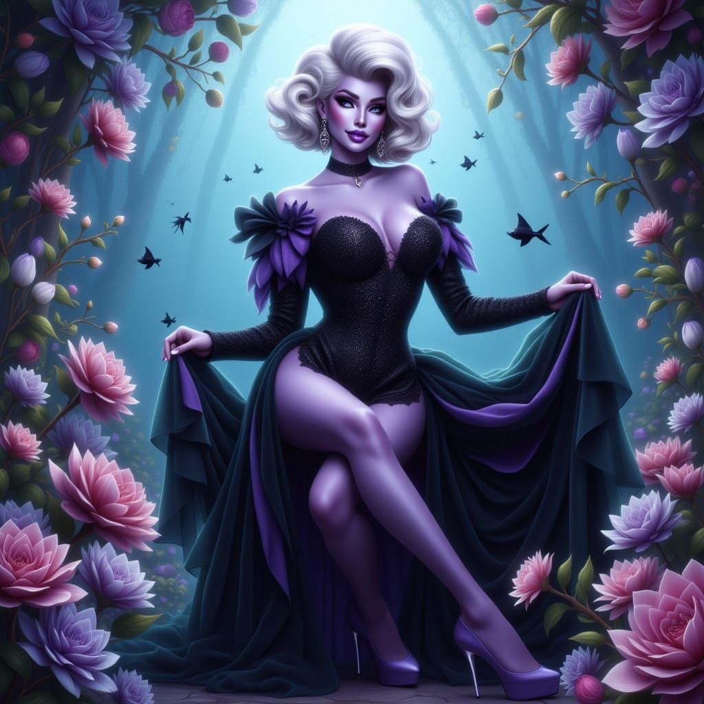 Purple Skinned Pin-Up Bride in Underwater Garden