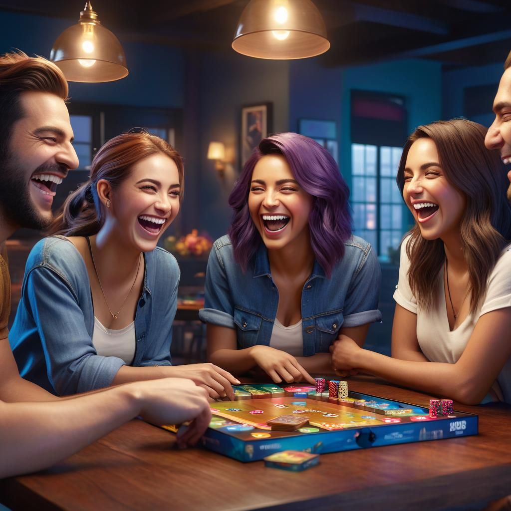 Friends Playing Board Game: Hyperdetailed Concept Art