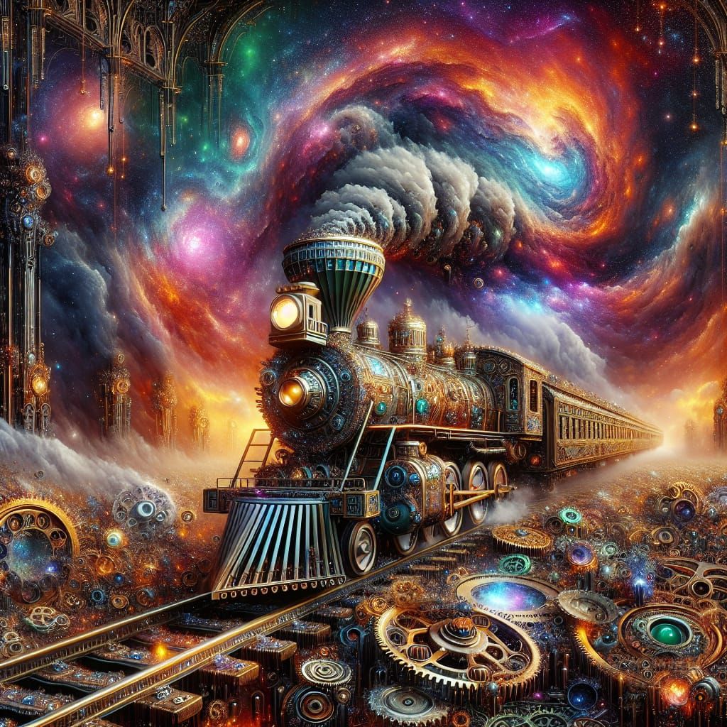 Steampunk Train Navigates a Cosmic Galaxy