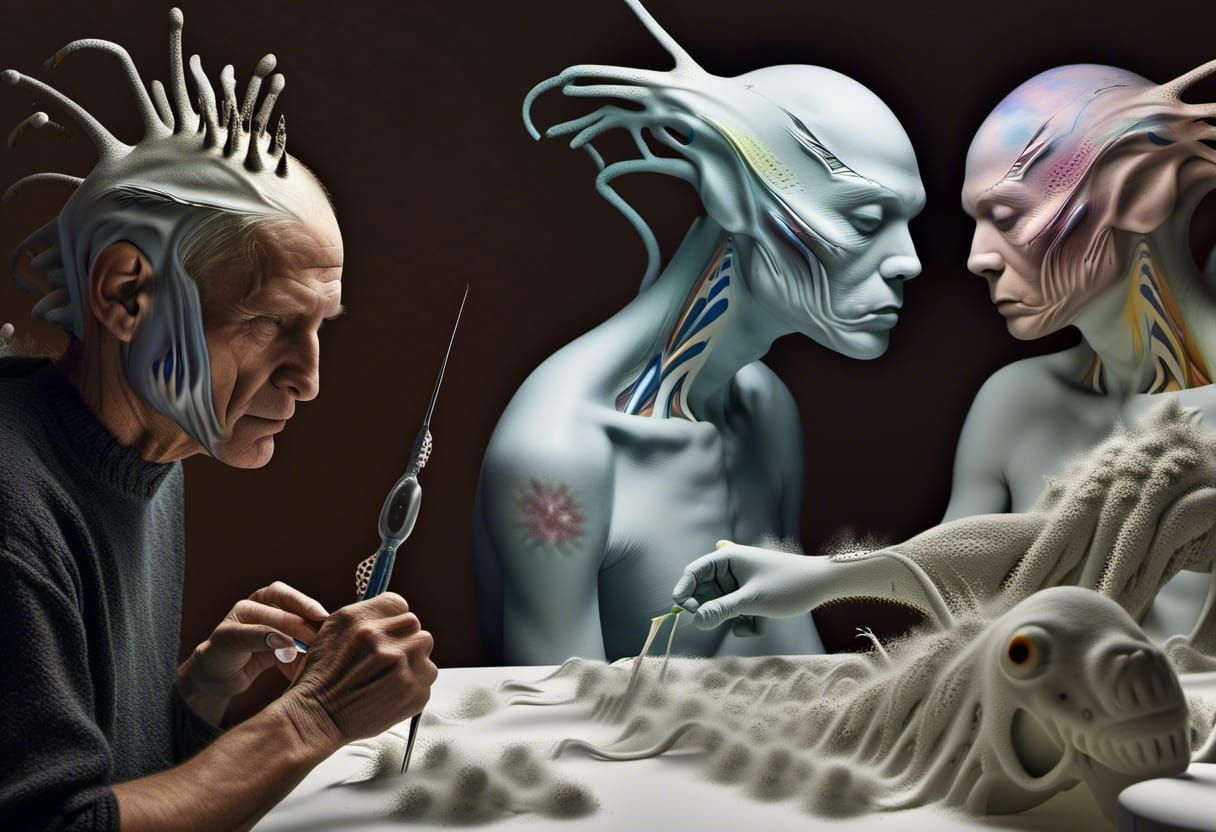 Surreal Portraits with Bizarre Creatures in White Laboratory
