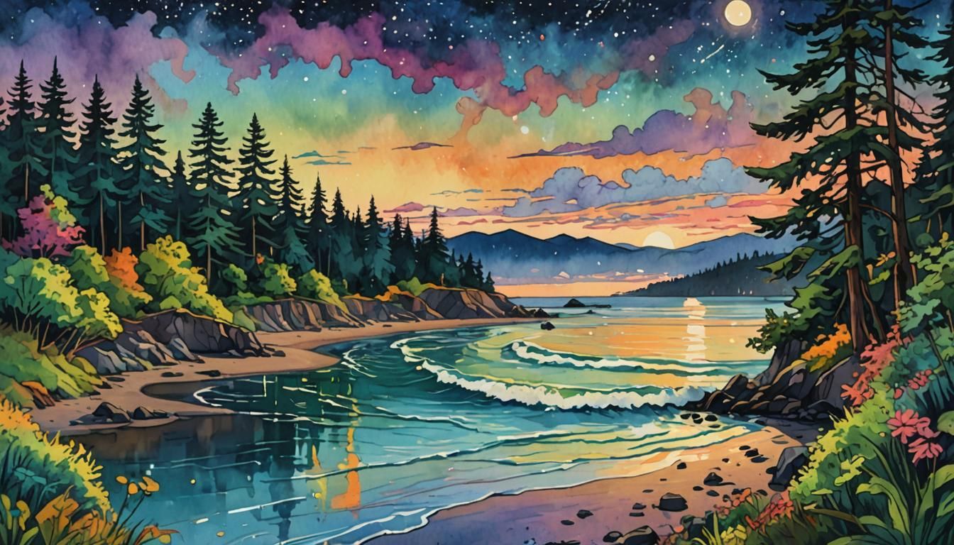 Psychedelic Urban Beach in Gouache Style