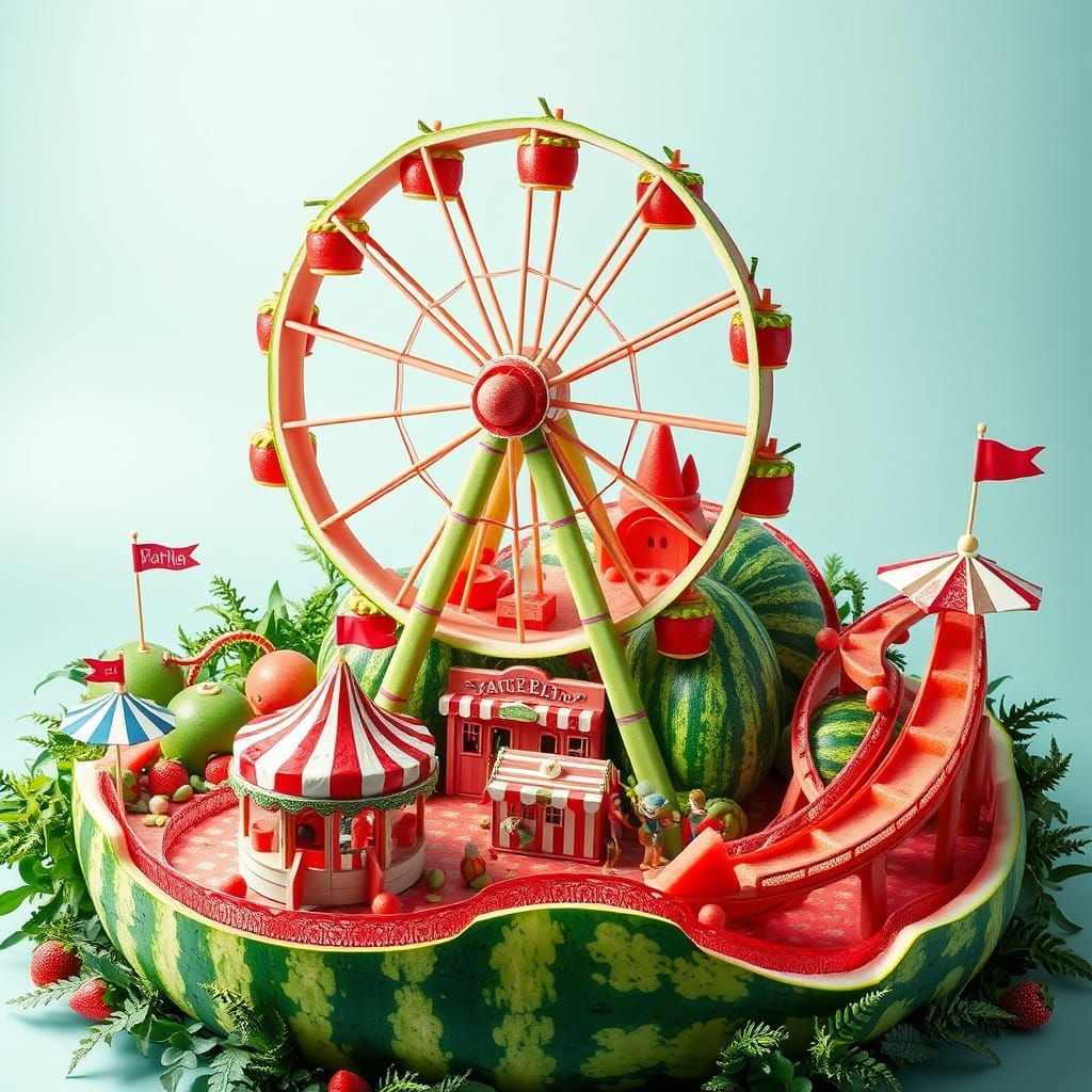 Vibrant Watermelon Amusement Park with Ferris Wheel