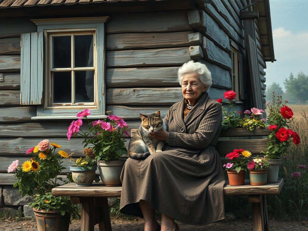 Vintage Wooden House in Impressionist Style