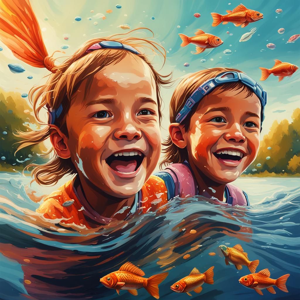 Laughing Siblings Imagine Flying Fish: Splash Art