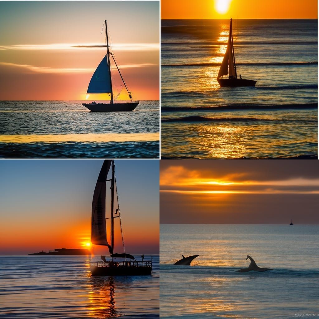 San Diego Sunset with Sailboat and Dolphins