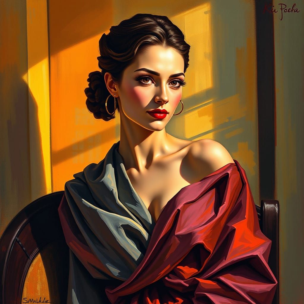 Woman in Elegant Attire, Inspired by Early 20th Century Avan...