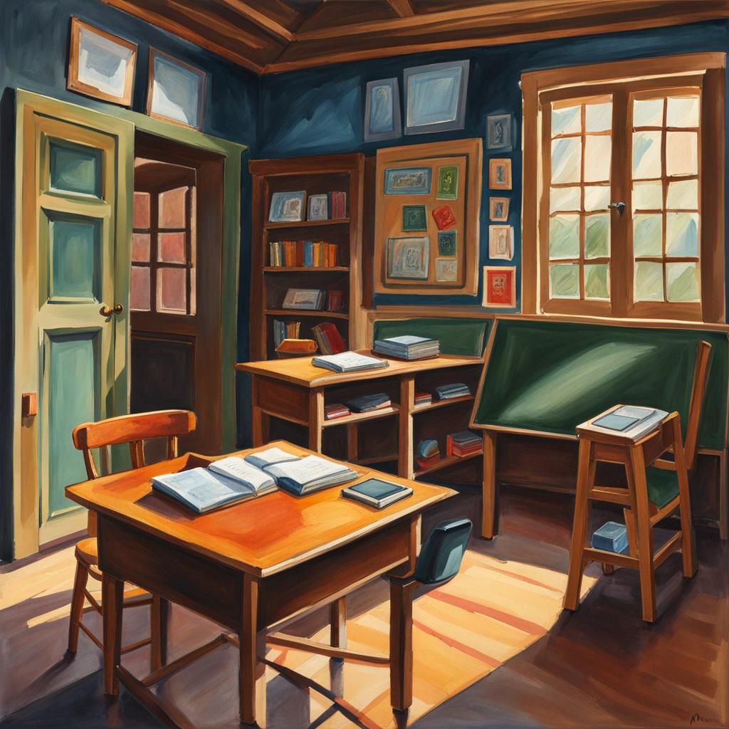 Classroom Scene in Gouache Style