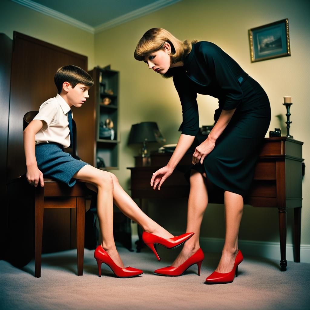 Mother and Son Crossdressing: Cinematic Film Still