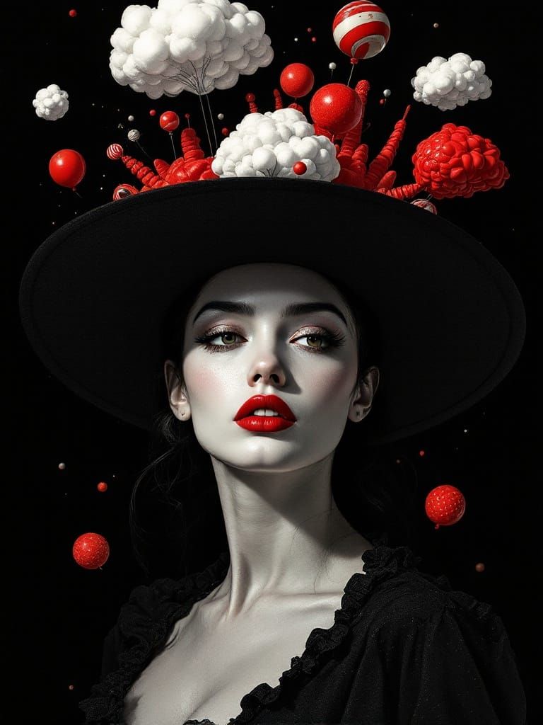 Baroque Pop Surrealism: Woman in Dramatic Light and Wirefram...