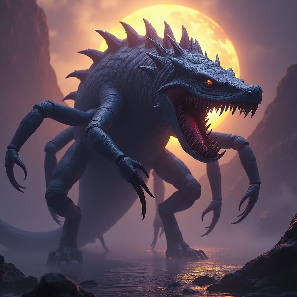 Terrifying Megalodon Dragon Hybrid in Dark Fantasy Style