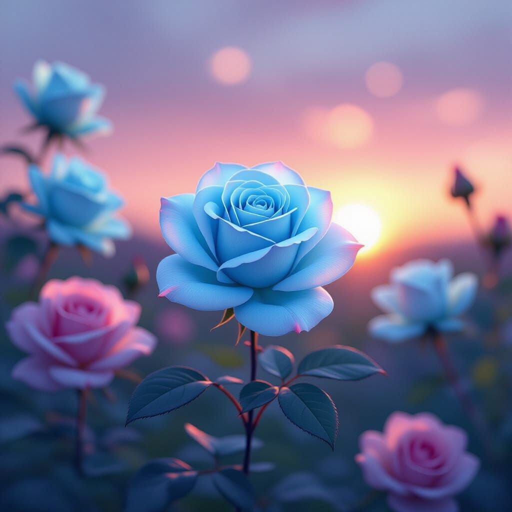 Cyan Rose Constellation in Pastel Sunset