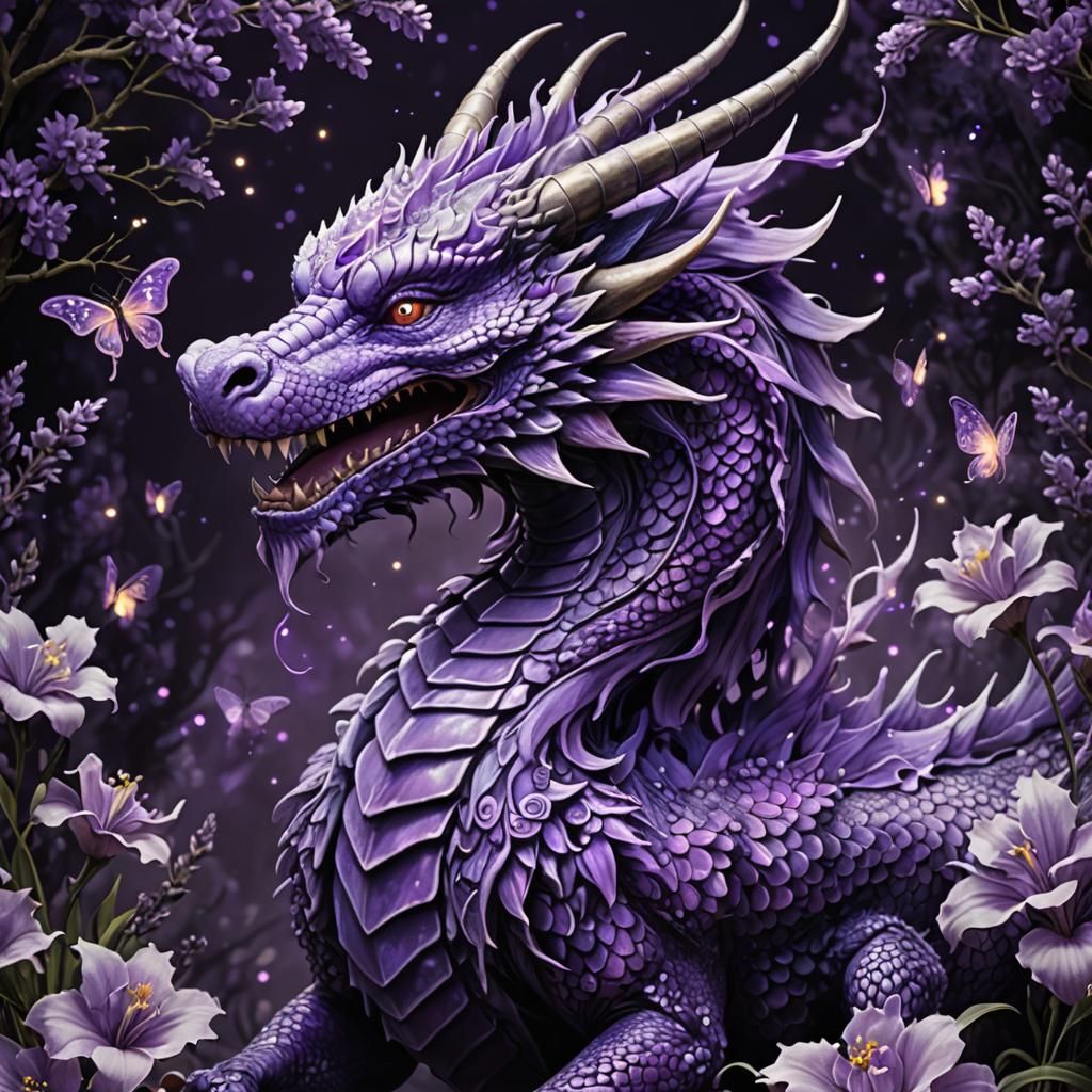 Mystical Lavender Dragon in Noir Setting Digital Art