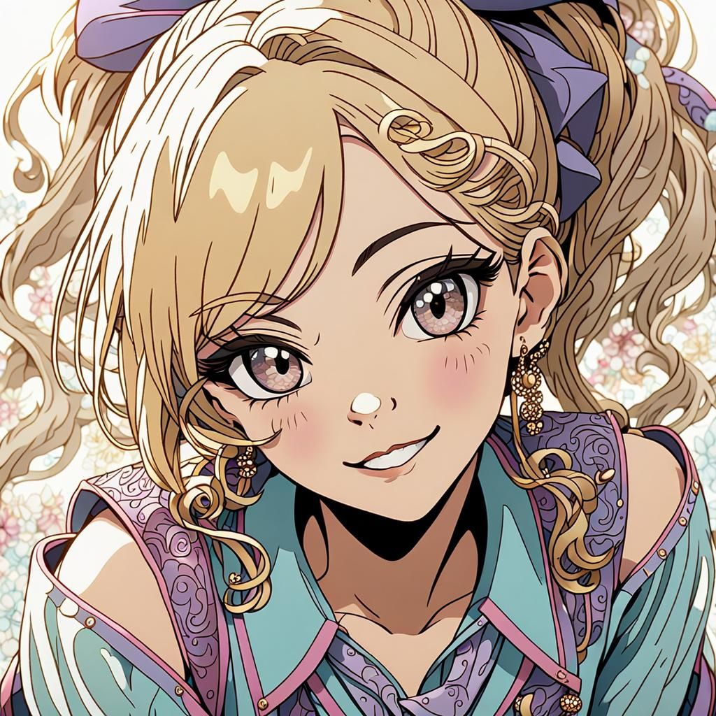 Beautiful Anime Girl with Blonde Ponytail in Cel-Shaded Styl...