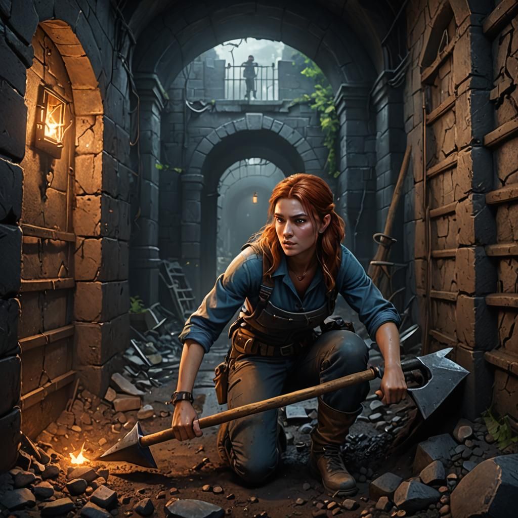 Young Woman's Desperate Escape: Detailed Matte Painting