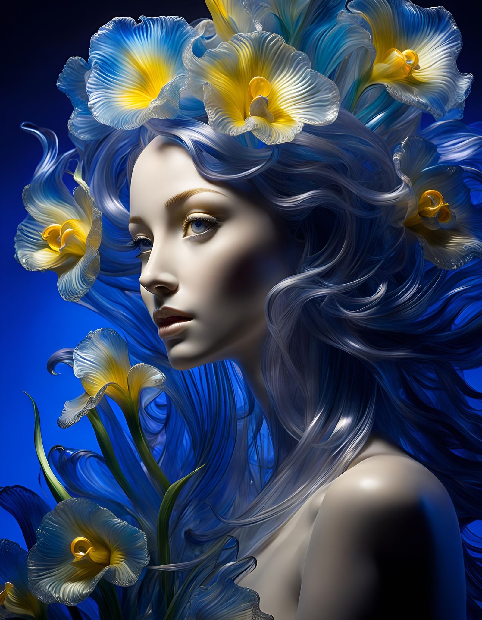 Translucent Glass Sculpture of Woman in Art Gallery