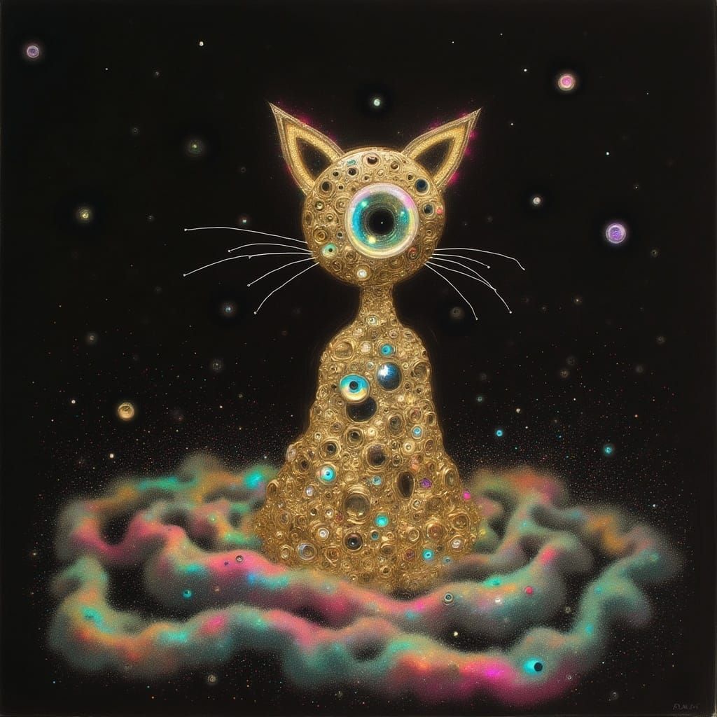 Golden Feline Filament Radiates Ethereal Glow