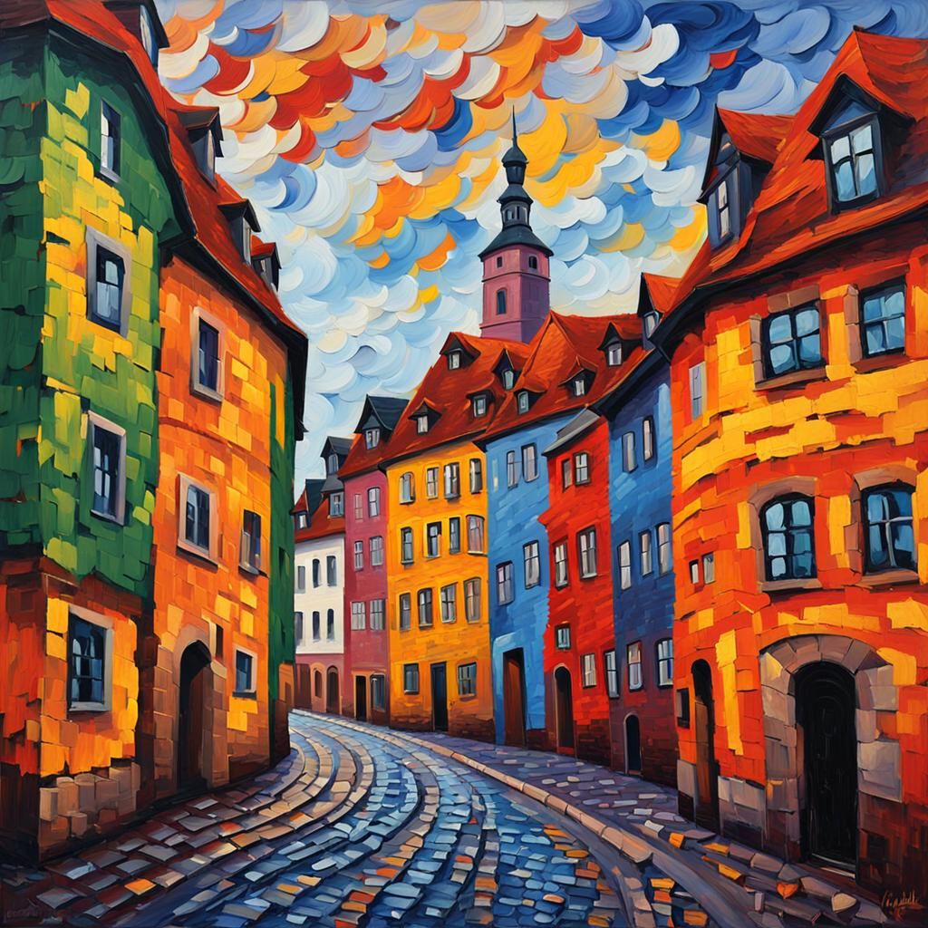 Colorful Mainz, Germany in Expressionist Impasto Style