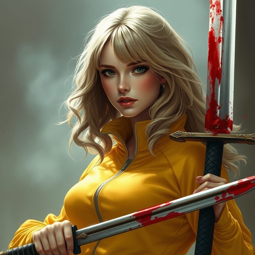 Blonde Woman with Katana in Ethereal Fantasy Style