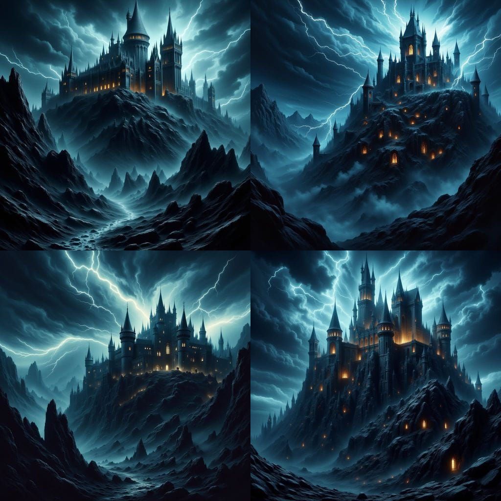 Gothic Castle in Turbulent Thunderstorm
