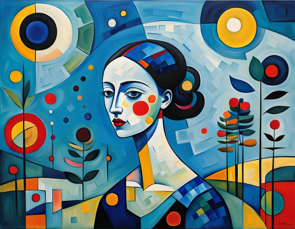 Vibrant Blue Woman in a Luminous Garden