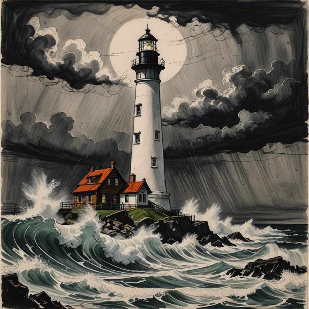 Majestic Lighthouse Triumphs Over Turbulent Stormy Skies in ...