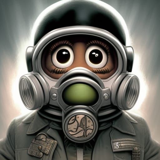 Cyberpunk Miss Piggy with Gas Mask, Hyperrealistic Portrait